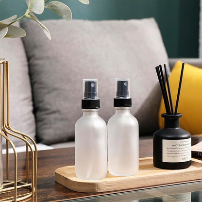 NOOEEISS Green Glass Small Spray Bottles 2 oz 48 Packs,Fine Mist Sprayer Pretty Finish,Refillable Containers mini spray bottles for Cleaning Solutions and Skin Care (Clear Frosted 48Pack)