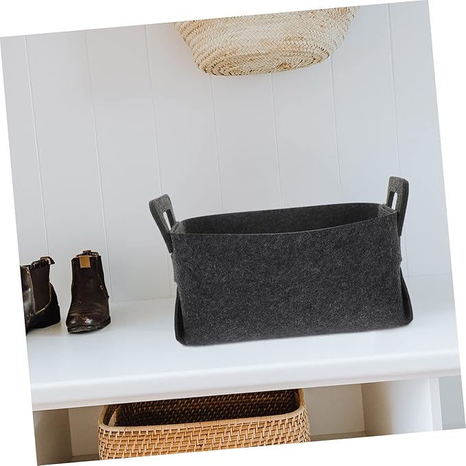 Felt Laundry Basket Handles Deep Gray Dirty Clothes Storage Bin Foldable Multifunctional Organizer for Bedroom Nursery and Playroom