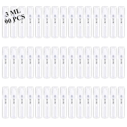 Mini Spray Bottle 90PCS 3ML Clear Plastic Empty Sample Containers Fine Mist Perfume Travel Refillable Spray Bottle Perfume Atomizer Small Travel Size Spray Bottle for Cleaning, Essential Oils