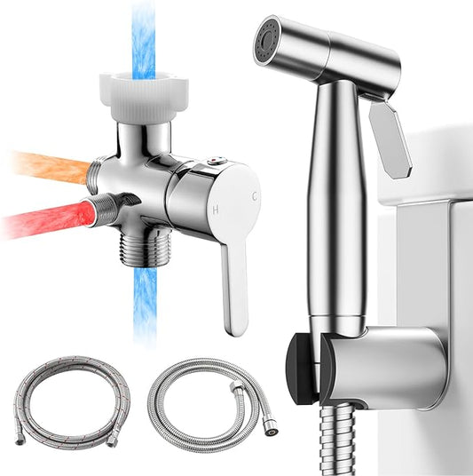 Hot and Cold Handheld Bidet Sprayer for Toilet, Warm Water Bidet with Adjustable Pressure, Hand Held Attachment for Warm Water, Ideal for Feminine Hygiene, Elderly Care, Pet, Cloth, Diaper