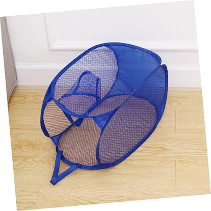 Foldable Laundry Hamper Basket Blue Mesh Dirty Clothes Organizer for College Dorm Easy Open Design Portable Laundry Bag for Home Use Toy Storage