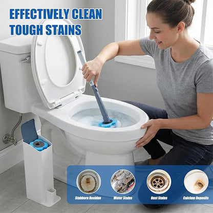Disposable Toilet Brush with 16 Refills,2 Toilet Wand Brush Cleaning Kit,Wall Mounted Toilet Bowl Cleaner Kit with Holder for Bathroom Deep Cleaning & Hygiene- Blue & White-2 Pack