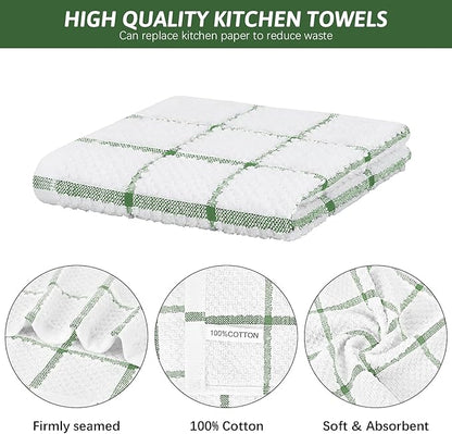 Nialnant 8 Pack Dish Cloths for Washing Dishes, 100% Cotton Reusable Cleaning Rag, Quick Drying Dish Towels for Kitchen,12x12 Inches,Green Plaid