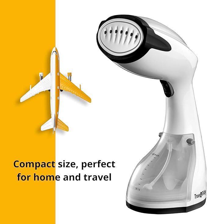 True & Tidy Steamer for Clothes, Portable Handheld Garment Fabric Wrinkles Remover, 30-Second Fast Heat-up, Auto-Off, Large Detachable Water Tank
