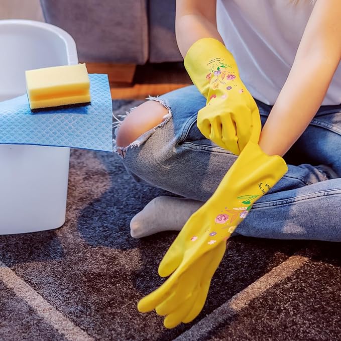4 Pairs Kitchen Rubber Cleaning Supplies Cute Patterns Gloves Household Cleaning Gloves For Dishwashing