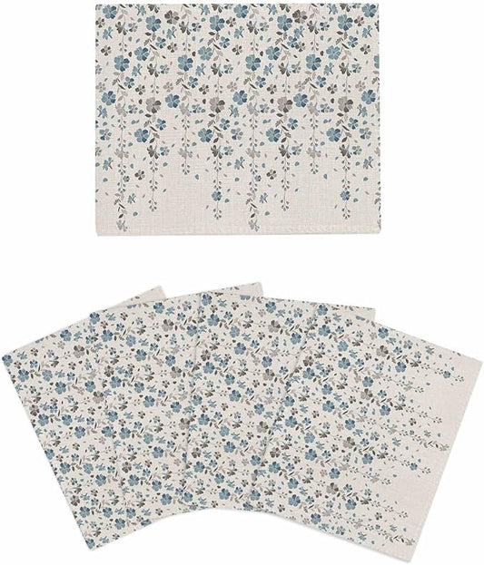 4 Pack Flower Blue Kitchen Dish Cloths, Grey Cherry Blossoms Cotton Linen Background Dishcloths for Kitchen, Reusable Paper Towels, Super Absorbent Quick Drying Washcloths Cleaning Wipes, 8x7 inch
