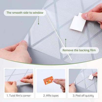 LUTE Frosted Glass Window Privacy Film, Static Cling Non-Adhesive Heat Control Window Cover, Removable Decorative Frosting Decals for Home Office, Lattice Pattern, 35.4" x 157.4"
