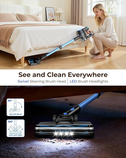UML0 N8 Cordless Vacuum Cleaner,Lightweight Stick Vacuum with Powerful Suction,2200mAh Battery,40 Mins Runtime, Self-Standing,Rechargeable Vacuum Cleaners for Home Hardwood Floor Pet Hair (Azure)