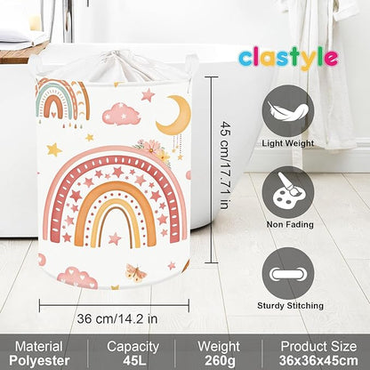 Clastyle Rainbow Baby Laundry Hamper Cloud Kid Storage Basket Women Girl Gift Toy Box Collapsible Clothes Organizer Nursery Bin for Bedroom,Moon,36 * 45 cm
