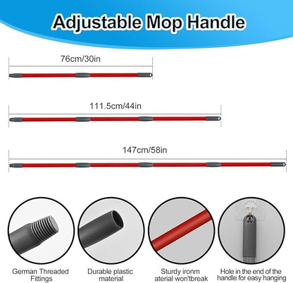 Spin Mop Handle,Mop Head,Base and Brush for OCedar RinseClean 2 Tank System,Include 2 Microfiber Spin Mop Replacement Head,4 Section 30-58" Iron Mop Handle,1 Base and 1 Scrub Brush for Floor Cleaning