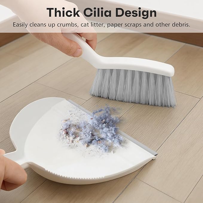 NACENA Handheld Dustpan and Broom Set – Mini Compact Brush Combo for Desktop, Sofa, Car & Kitchen Crumbs Small Cleaning Tool with Stiff Bristles, Grey