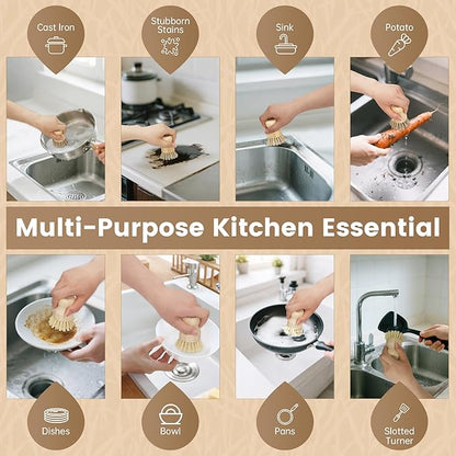 2-Pack Bamboo Dish Brush – Natural Dish Scrub Brush with Sisal & Palm Bristles for Non-Stick Pans, Pots, Vegetables, and Kitchen Cleaning