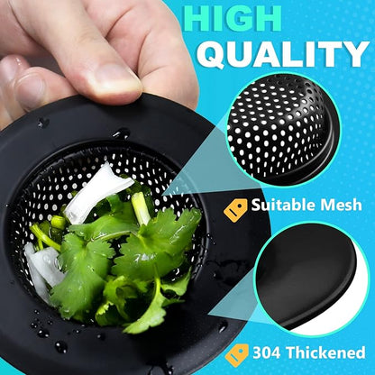 Sink Drain Strainer, 2 PCS Kitchen Sink Strainer - Upgraded Large Wide Rim 4.5" Diameter Stainless Sink Strainers for Kitchen Sinks, Suitable for Most Sink Drains, Anti Clogging - Regular Black