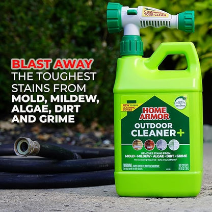 Home Armor Outdoor Cleaner+, 64 oz., Remove Stains from Mold, Mildew, Algae, Dirt and Grime for Visible Results in Seconds, No Scrubbing Required, Plant Safe When Used as Directed