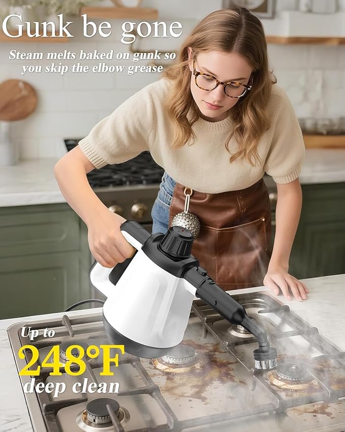 1200W Handheld Steam Cleaner for Home, Powerful Natural Multi‑Surface Steam Cleaner with 13 Accessories, 13.5oz Pressurized Steamer for Deep Cleaning Tile, Grout, Shower, Bathroom, Kitchen, Car, White