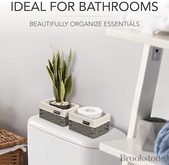 Brookstone Wicker Shelf Storage Basket Decorative Shelf Bin, bathroom organizers and storage, Boho Living Room Decor, Spring Storage 2026-3 Piece Set