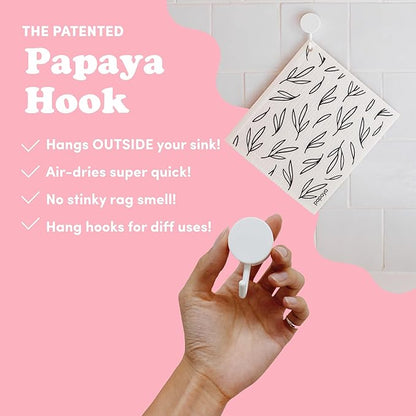 Papaya Reusable Paper Towels, Premium Swedish Dishcloths with Hook, Non-Scratch Reusable Paper Towel, 1 Sheet Replaces 17 Rolls - 4 Sheets, 2 Hooks