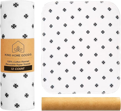 Reusable Paper Towels (12"x10”) - Soft Absorbent 100% Cloth Paper Towel - Washable Paper Towels Rolls w/Cardboard Roll - Napkins Washable - Reusable Dish Cloths (Minimalist, 12x10inch)