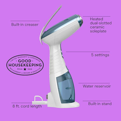 Conair Handheld Garment Steamer for Clothes, Turbo ExtremeSteam 1875W Fabric Clothes Steamers, Hand Steamer for Clothes, Portable Handheld Garment Steamers for Clothes, Handheld Steamer, Blue