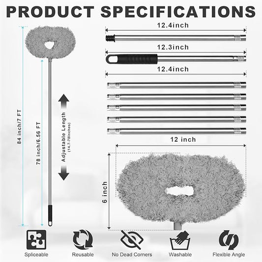Storystore Ceiling Fan Cleaner Duster - Adjustable Duster with Extension Pole,Dusters for Cleaning Fan Blade, Walls and Cobweb (7FT/Grey)