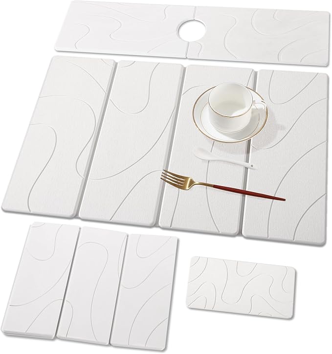 3 PCS Large Stone Dish Drying Mat for Kitchen Counter, Quick Dry Stone Dishes Mats, Sink Faucet Mat, Minimalist Water Absorbing Diatomaceous Earth Drying Pad for Countertop Tableware, Bottles