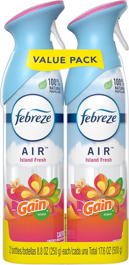 Febreze Air Mist Air Freshener Spray, Odor-Fighting Room Spray, Air Fresheners for Home and Bathroom and Kitchen, Aerosol Can, Gain Island Fresh Scent, 8.8oz, (Pack of 2)