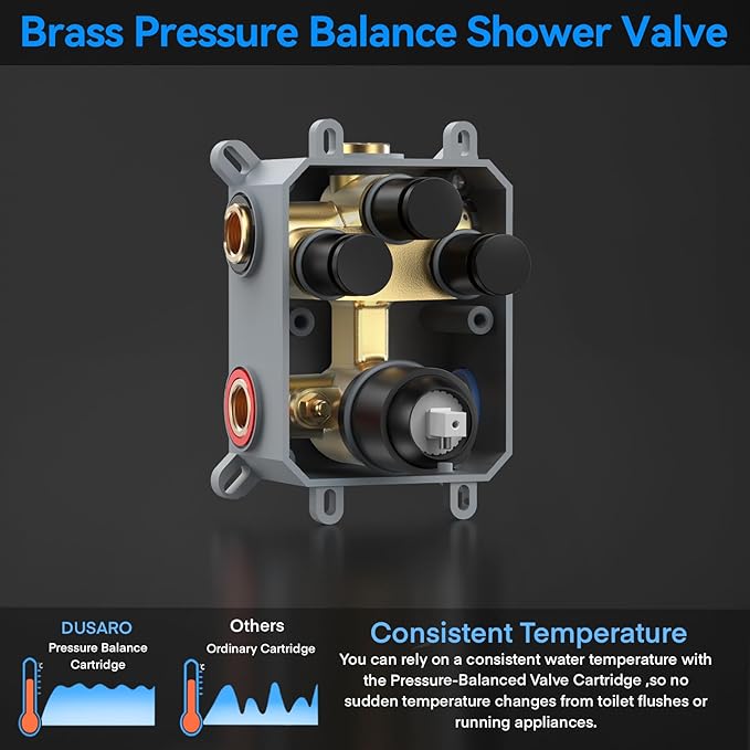 Shower Faucet Set,Matte Black Push Button Shower System with Rain Shower and Handheld,Black Shower Faucet with Valve Ceiling Mount 12 Inch Shower Head and 6 Inch Shower Head with Handheld