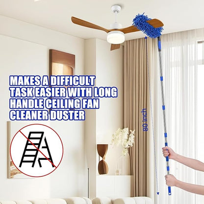 CALBEAU Ceiling Fan Cleaner Duster with 80" Extension Pole, Flexible and Washable Chenille Fan Duster for High Ceiling Fan Blades Light Fixtures Furnitures