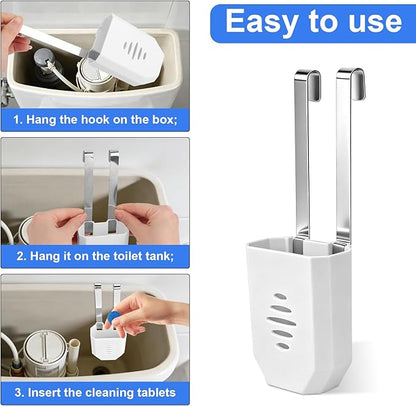 2pcs Toilet Tank Cleaning Tablet Holder, Plastic Hanging Cleaner Caddy Bracket with Stainless Steel Hook Fits Most Standard Toilet Tanks