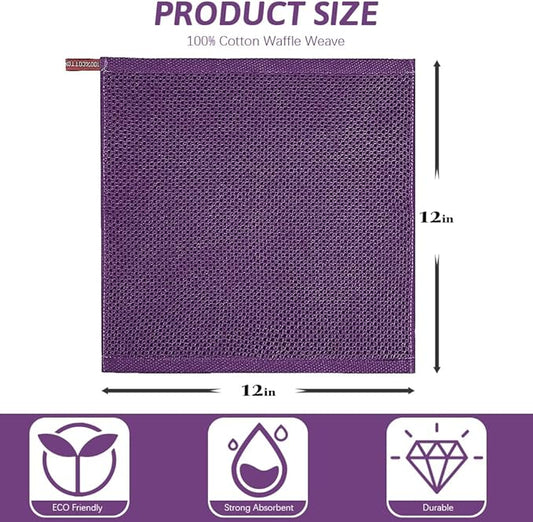 Nialnant 100% Cotton Dish Cloths for Washing Dishes, 4 Pack Waffle Weave Dish Towels,Super Soft Absorbent Cleaning Rags-Purple,12x12 Inch