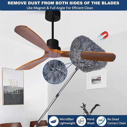 20+ Ft High Reach Ceiling Fan Duster &Microfiber Feather Brush Duster with 3-14 ft Spliceable Pole Microfiber Feather Duster for Spider Web, High Ceiling, Blinds, Furniture Cleaning Tool Kit