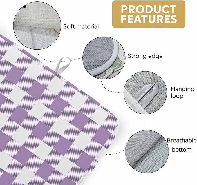 Dish Drying Mat Purple Buffalo Check Plaid Drying Mats for Kitchen Counter Farmhouse Style Absorbent Microfiber Dish Drainer Quick Drying Coffee Mat with Hanging Loop, 18 x24 inch