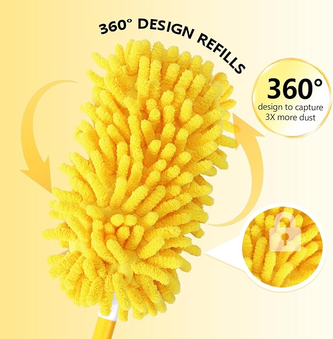 Reusable Duster Refill Compatible with Swiffer Hand Duster - 360 Heavy Duty Dusters Refills - Microfiber Ceiling Fan Duster for Swiffer Dusters Extended Handle, 4 Pack(Handle is Not Included)