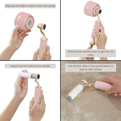SALAV Retro Handheld Garment Steamer + Iron, Ceramic Steam Plate, 1000 watts of Steam, Removes Wrinkles on Clothes (Rose, Steamer and Iron + Fabric Shaver and Lint Roller)