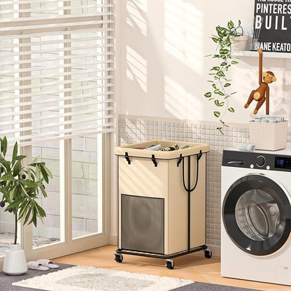 150L Large Laundry Hampers, Oxford Fabric Laundry Hampers Clothes Hampers, Metal Frame and Removable Bag Design with Wheels, Suitable for Bedroom, Bathroom, Dorm Room, Laundry Room (White)