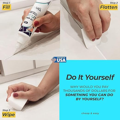PentaUSA Tile Grout Repair Kit - Premixed Squeezable Sanded Grout Filler for Shower, Bathroom & Kitchen, Fast Drying Waterproof Triple Protection, Fills Cracked Grout Lines (White, 8.8oz / 250g)