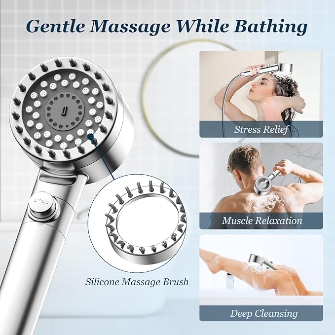 FEELSO Filtered Shower Head with Handheld, High Pressure 4 Spray Showerhead with Filters & Upgraded Anti-clog Nozzles for Hard Water -Remove Chlorine, Reduce Dry Itchy Skin -ON/OFF Switch