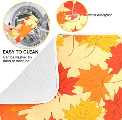 Autumn Maple Leaves Thanksgiving Dish Drying Mat for Kitchen Counter Absorbent Microfiber Drying Pad, Medium 16x18 in