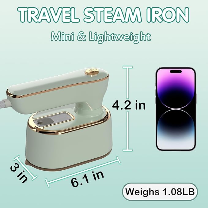 Travel Steamer Iron for Clothes Mini - Portable Ironing Machine Travel Small Size Portable Steamer Travel College Dorm Home Essentials (MintGreen)