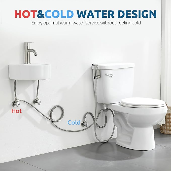 Hot and Cold Handheld Bidet Sprayer for Toilet, Warm Water Bidet with Adjustable Pressure, Hand Held Attachment for Warm Water, Ideal for Feminine Hygiene, Elderly Care, Pet, Cloth, Diaper