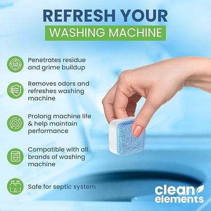 Washing Machine Cleaner Tablets 24 Pack – Deep Cleaning Descaler for HE, Front & Top Load Washers – Septic Safe, Eco-Friendly Freshener, Helps Maintain a Clean Drum – 12 Month Supply