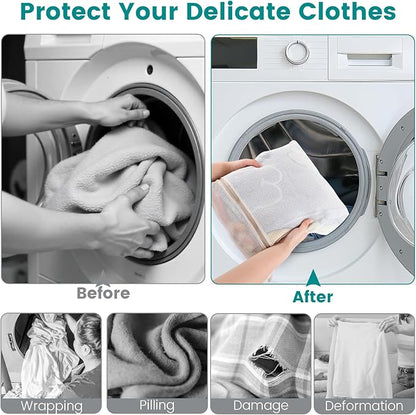 Dntorx 4Pcs Durable Cotton Mesh Laundry Bags for Delicates, 16×20inch Large Breathable Laundry Mesh Wash Bags with Sturdy Zipper for Delicates, Clothes, Pants, Underwear, Bra, Socks (L)