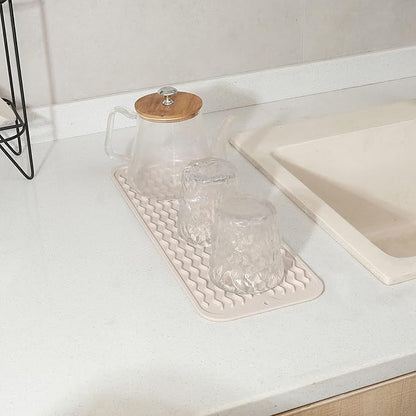 MicoYang Silicone Dish Drying Mat for Multiple Usage,Easy clean,Eco-friendly,Heat-resistant Silicone Mat for Kitchen Counter,Sink,Bar,Bottle,or Cup Tapioca M 17 inches x 6 inches