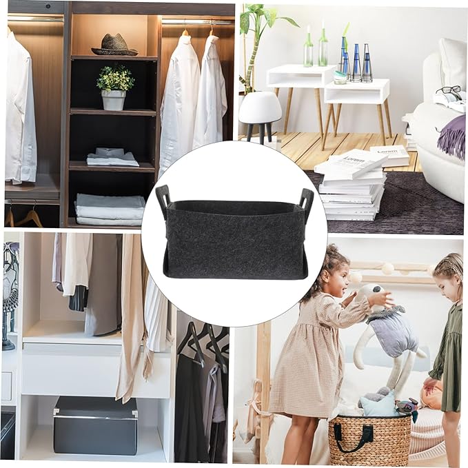Felt Laundry Basket Handles Deep Gray Dirty Clothes Storage Bin Foldable Multifunctional Organizer for Bedroom Nursery and Playroom