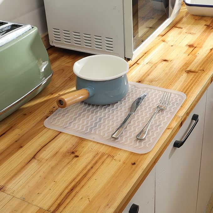 MicoYang Silicone Dish Drying Mat for Multiple Usage,Easy clean,Eco-friendly,Heat-resistant Silicone Mat for Kitchen Counter or Sink,Refrigerator or Drawer liner Translucent M 12 inches x 12 inches