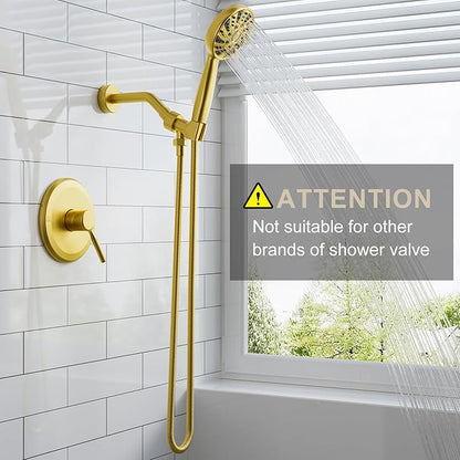 Gold Shower Faucet Set, Single-Handle Shower Kit with Rough-In Valve，6-Mode ABS Handheld Spray, Shower Combo System, Complete Trim Kit, Brushed Gold(without tub spout, Brushed Gold)