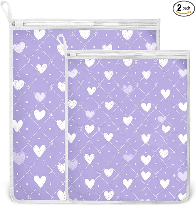 Mesh Laundry Bags Lingerie Bags for Washing Delicates 2 PCS Durable Wash Bag with Zipper Small and Medium Washable Diamond Grid Purple Hearts