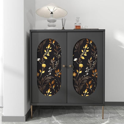 Black Floral Wallpaper Peel and Stick, Dark Gold Vintage Flower Contact Paper, Golden/White Botanical Wall Paper Self Adhesive Waterproof Removable for Room Cabinet Drawer Table Decor 17.5" x 118"