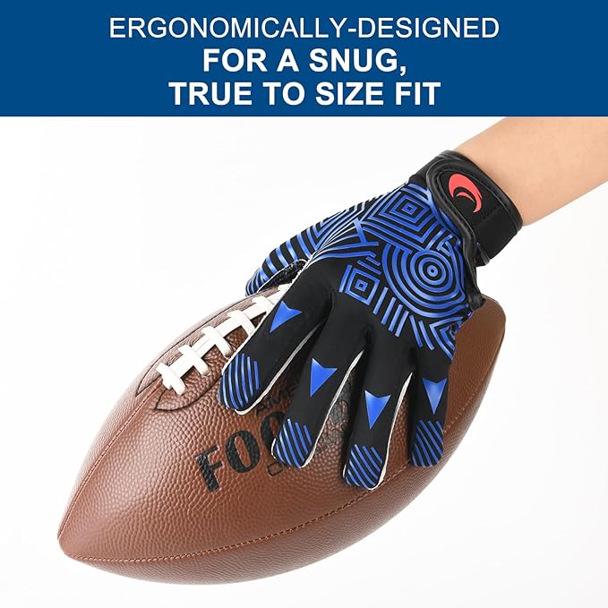 Youth Football Gloves Kids Silicone Grip Receiver Gloves with Super Stick Ability for Best Game Experience