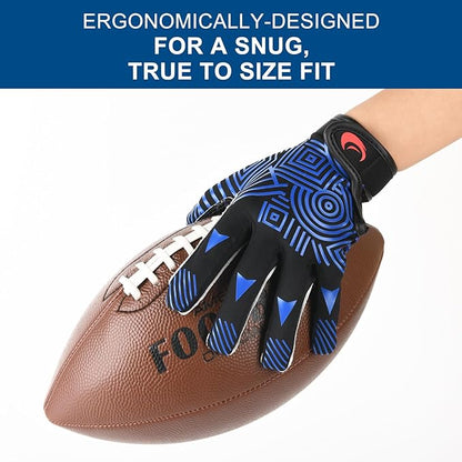 Youth Football Gloves Kids Silicone Grip Receiver Gloves with Super Stick Ability for Best Game Experience